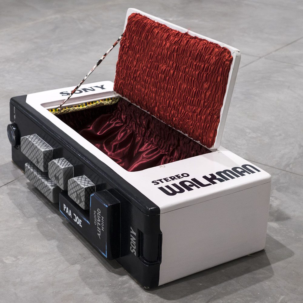 Paa Joe and Jacob Tetteh-Ashong, 'Coffin-Walkman', 2015, Wood, acrylic and interior fabric, 143 x 60 x 36 cm, Courtesy of Art Twenty One 