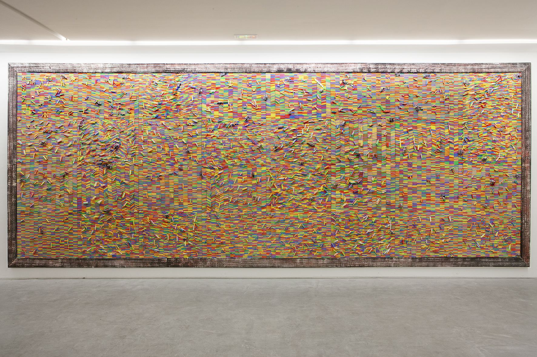 Pascale Martine Tayou, Chalk Fresco, 2015, Chalk, mixed media, 311 × 818  cm, Courtesy the artist and Modern Forms